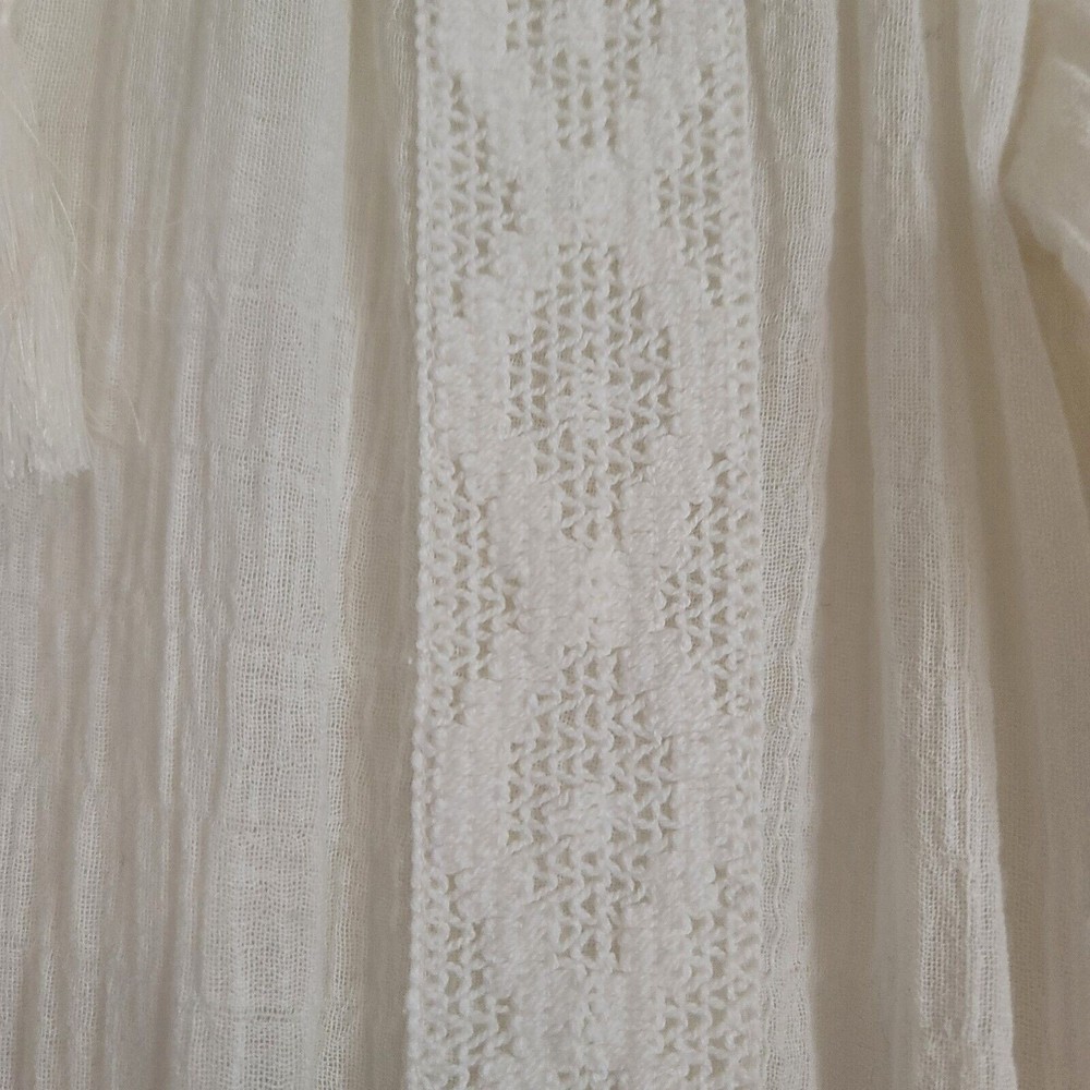 Aerie Womens Size XS White Gauze Summer Mini Dress Crochet trim Long Sleeve Boho - Picture 4 of 14